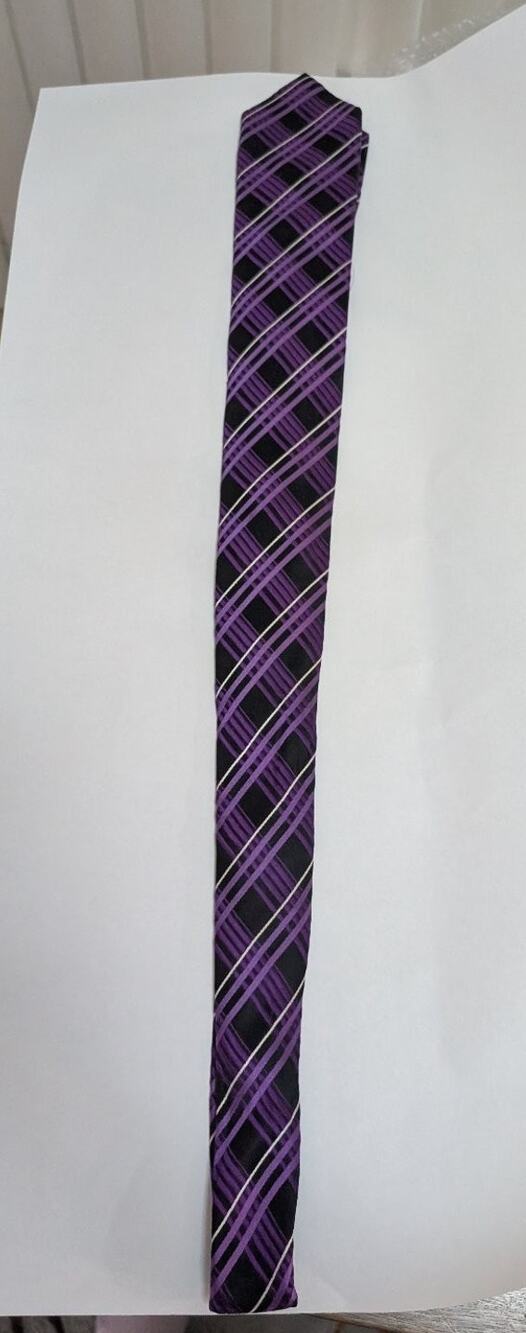 Countess Mara Men's Purple Black Plaid Striped Necktie Classic Tie